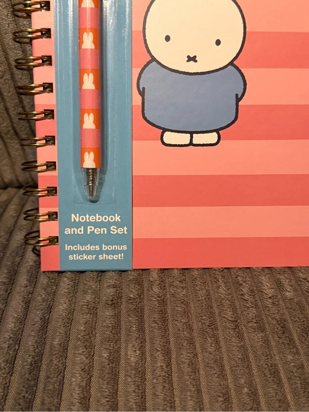 miffy Coral Striped Notebook & Pen Set with Blue Outfit